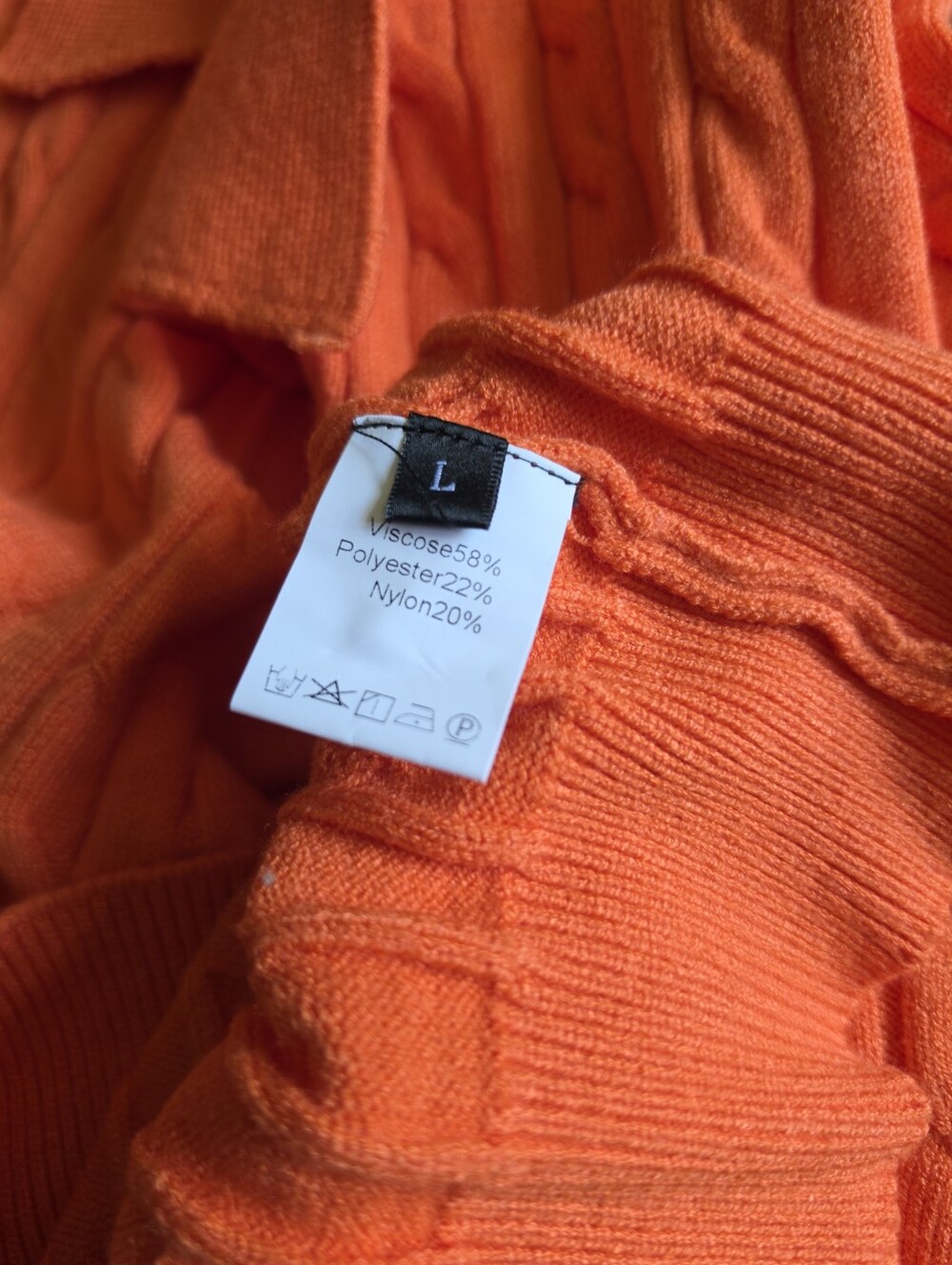 Cable Knit Sweater Short Sleeve Polo Top V Neck Bright Orange Sz L - Picture 5 of 5
